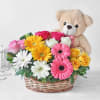 Basket of Assorted Roses & Gerberas with Teddy Online