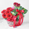 Gift Basket of Red Roses & Gerberas with Teddy