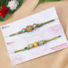 Buy Beaded Rakhi Set With Metal Bag of Kaju & Silver Roli Chawal Container