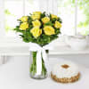 Beautiful 10 Roses with Butterscotch Cake (Half Kg) Online