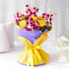 Gift Beautiful Bouquet of Purple Orchids & Yellow Roses