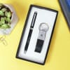 Shop Black And Silver Keychain And Pen Set - Customized With Name
