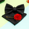Gift Black Bow Tie & Pocket Square in Personalized Wooden Box