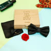 Black Bow Tie & Pocket Square in Personalized Wooden Box Online