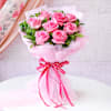 Gift Blissful Chocolate Cake With Blooming Pink Roses Bouquet