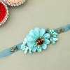 Gift Blue Flower Rakhi with Bouquet Packaging