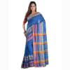 Gift Blue Khadi Cotton Handloom Saree With Temple Border