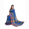 Shop Blue Khadi Cotton Handloom Saree With Temple Border