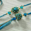 Gift Blue Pachhi Work Bhaiya Bhabhi Rakhi with Kadi Kundan Blue Pearls