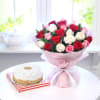 Bouquet of 25 Mix Roses with Butterscotch Cake (Half Kg) Online