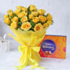Bouquet of 25 Yellow Roses with Cadbury Celebrations Online