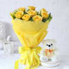 Bouquet of 8 Yellow Roses with Teddy Online