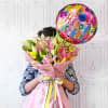 Gift Bouquet of Assorted Lilies with Birthday Balloon