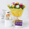 Bouquet of Assorted Roses with Chocolates & Teddy Bear Online