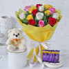 Bouquet of Assorted Roses with Chocolates & Teddy Bear Online