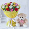 Bouquet of Assorted Roses with Teddy Bear Online
