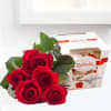 Bouquet of five red roses and Raffaello candies Online