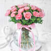 Gift Bouquet of Light Pink Carnations in Globe Vase (25 stems)