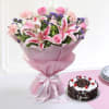 Bouquet of Mix Flowers with Round Black Forest Cake Online