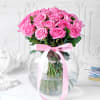 Gift Bouquet of Pink Roses in Globe Vase (25 Stems)