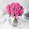 Buy Bouquet of Pink Roses in Globe Vase (25 Stems)