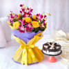 Bouquet of Purple Orchids & Yellow Roses with Oreo Cake (Half Kg) Online