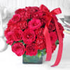 Gift Bouquet of Red Carnations & Roses in Square Vase