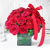 Bouquet of Red Carnations & Roses in Square Vase Online