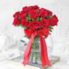 Gift Bouquet of Red Roses in Globe Vase (20 stems)