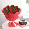 Bouquet of Red Roses with Black Forest Cake Online