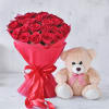 Bouquet of Red Roses with Teddy Bear Online