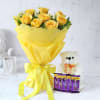 Bouquet of Yellow Roses with Cadbury Chocolates & Teddy Online