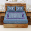 Gift Bright Blue Print Cotton Double Bedsheet