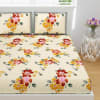 Buy Bright Floral Print Cotton Satin Double Bedsheet - Grey