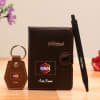 Brown 3-in-1 Diary Pen & Key Chain Gift Set - Customized with Logo & Name Online