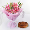 Bunch of 10 Lilies with Whole Wheat Orange Chocolate Cake (Half Kg) Online