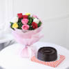 Bunch of 10 Mix Roses with Chocolate Cake (Half Kg) Online