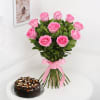 Bunch of 10 Pink Roses with Whole Wheat Zucchini Chocolate Cake (Half Kg) Online