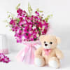 Gift Bunch of 10 Purple Orchids with 12 Inches Teddy