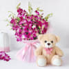 Bunch of 10 Purple Orchids with 12 Inches Teddy Online