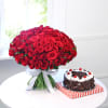 Bunch of 100 Red Roses with One Kg Black Forest Cake Online