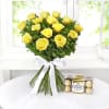Bunch of 15 Yellow Roses with Ferrero Rocher Online