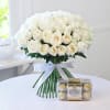 Bunch of 50 White Roses with Ferrero Rocher Online