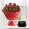 Bunch of Red Roses with Chocolate Cake (Half Kg) Online