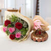 Bunch of Roses with Half Kg Triple Chocolate Cake Online