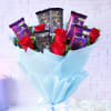 Gift Bunch Of Vibrant Red Roses With Assorted Chocolate Bars
