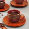Buy Ceramic & Wood Ribbed Design Cups & Saucers (Set of 6)
