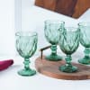 Buy Checked Chalice Wine Goblets - Green - Set Of 4