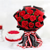 Cheerful Red Roses Bouquet And Cake Combo Online