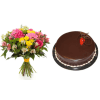 Chocolate Cake with Bunch of Mixed Flowers Online